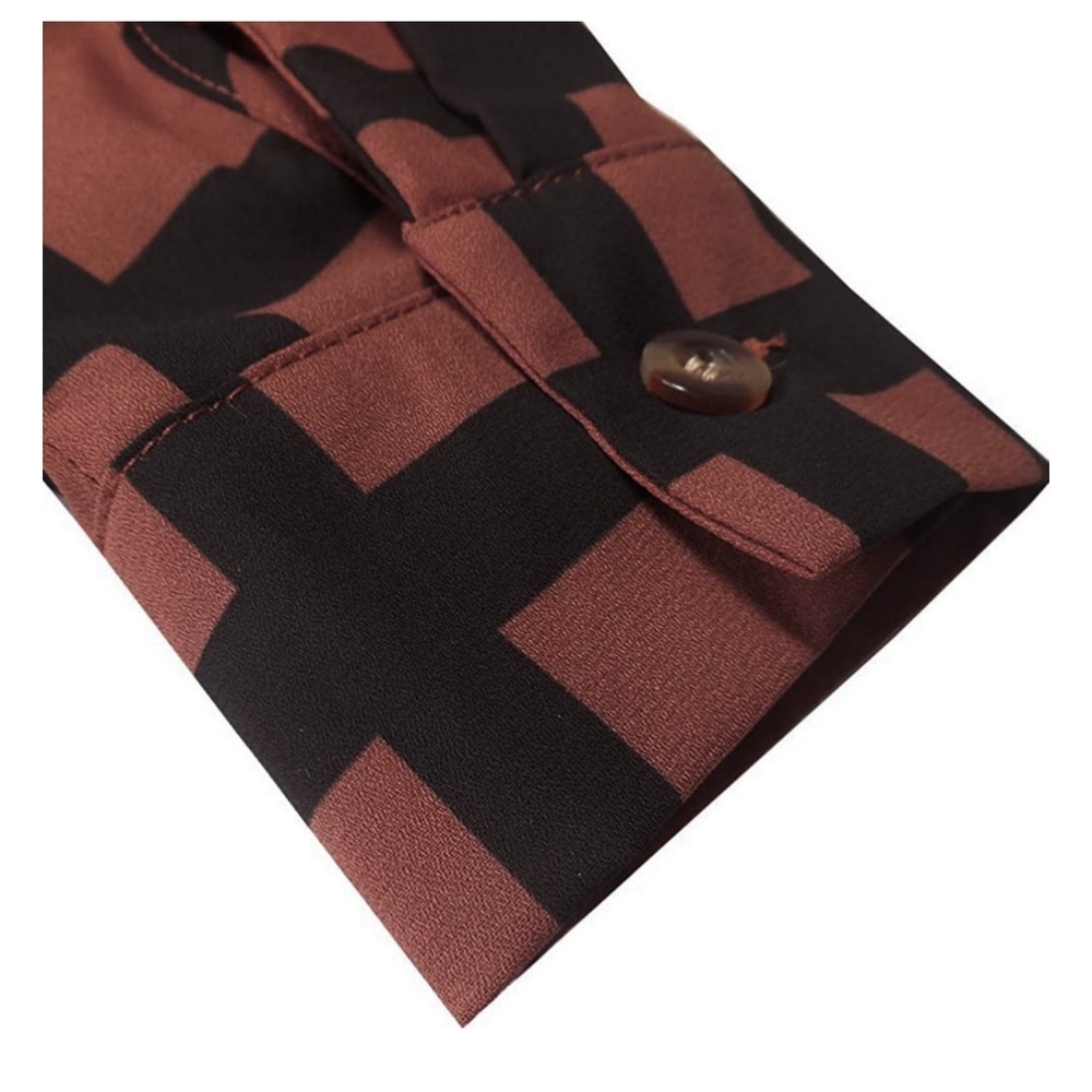 NEW Long Sleeve V-Neck Stripes Plaid Casual Blouses Pocket Button Down Shirt - Picture 9 of 9
